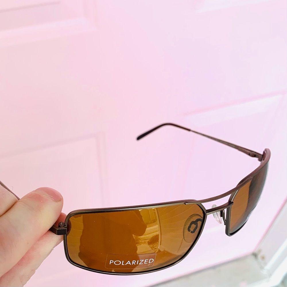 Charmant Polarized Brown Tinted Lenses Double Bridge Titanium Frame Sunglasses - Picture 12 of 15